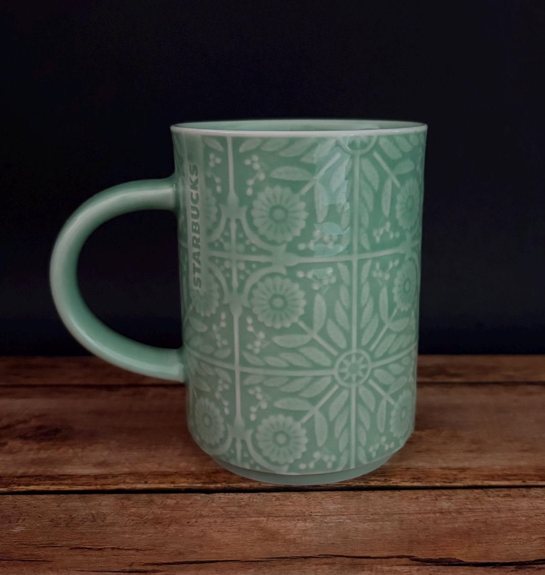 Starbucks Pattern Vintage Starbucks Green Embossed Daisy Coffee Mug - 12 Ounce Floral ...