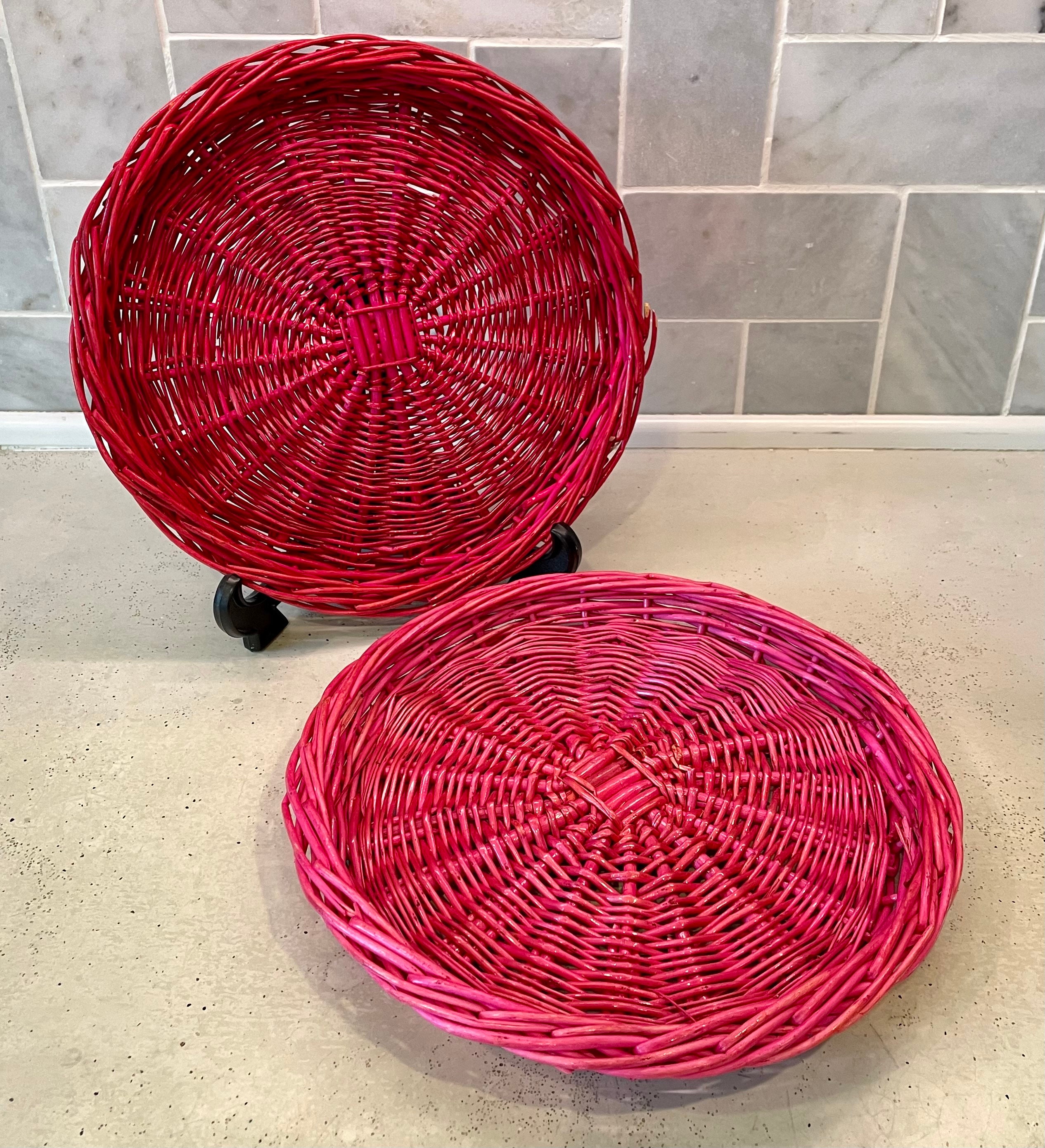 Plates Wicker paper plate holder set of 7 Plus 2 With Handles Vintage