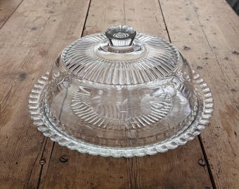 Vintage Princess House Heritage Cake Plate with Etched Dome Lid - Crystal Domed Dessert Tray