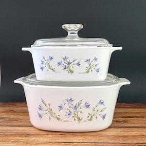 Vintage Corning Ware Blue Dusk Casserole Baking Dish Set, 1.5L, 3L, 2 Lids