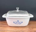 Vintage Corning Ware Blue Cornflower Dutch Oven with Pyrex Lid 4 Quart P-34-B