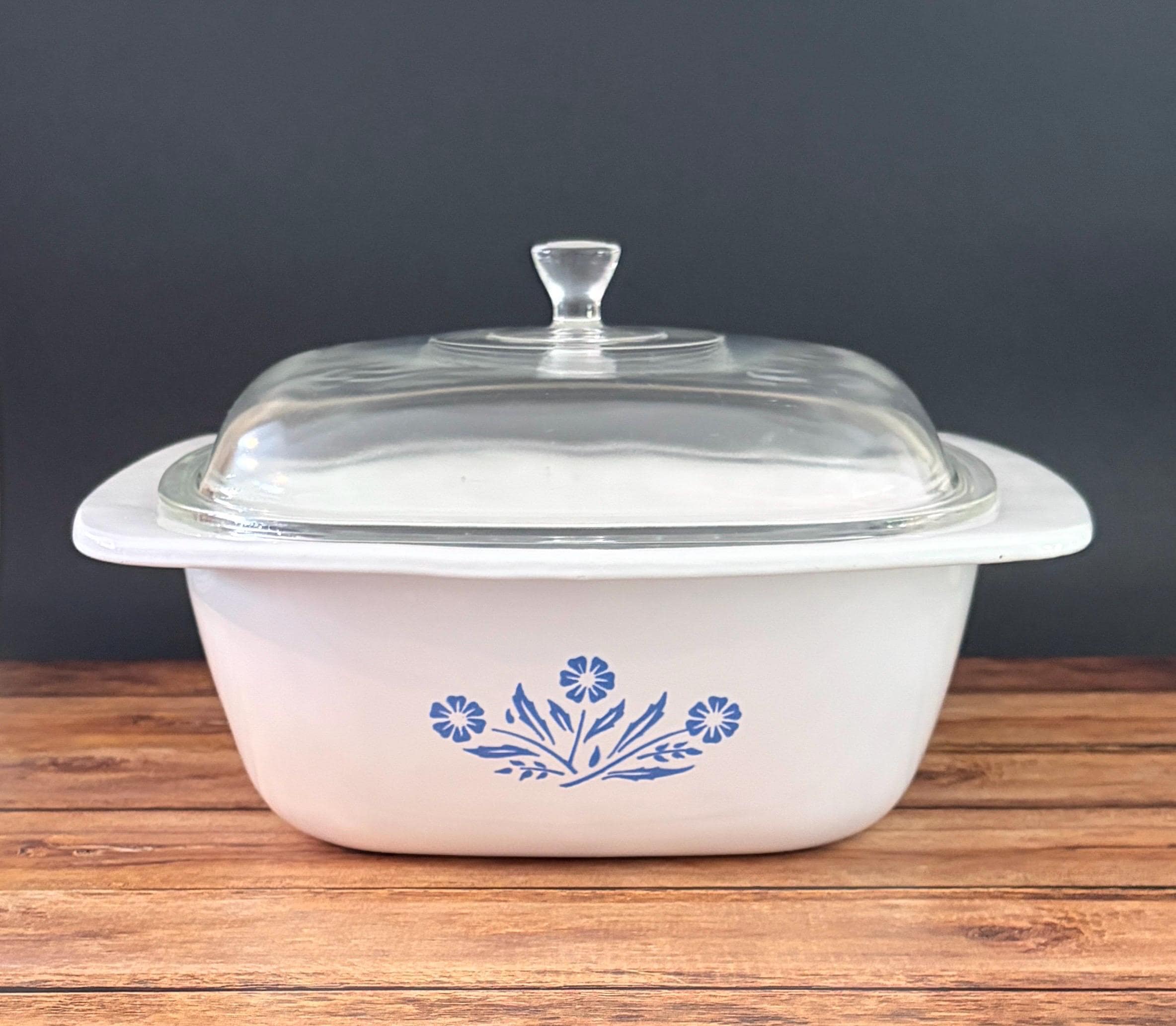 Vintage Corning Ware Blue Cornflower Dutch Oven With Pyrex Lid 4