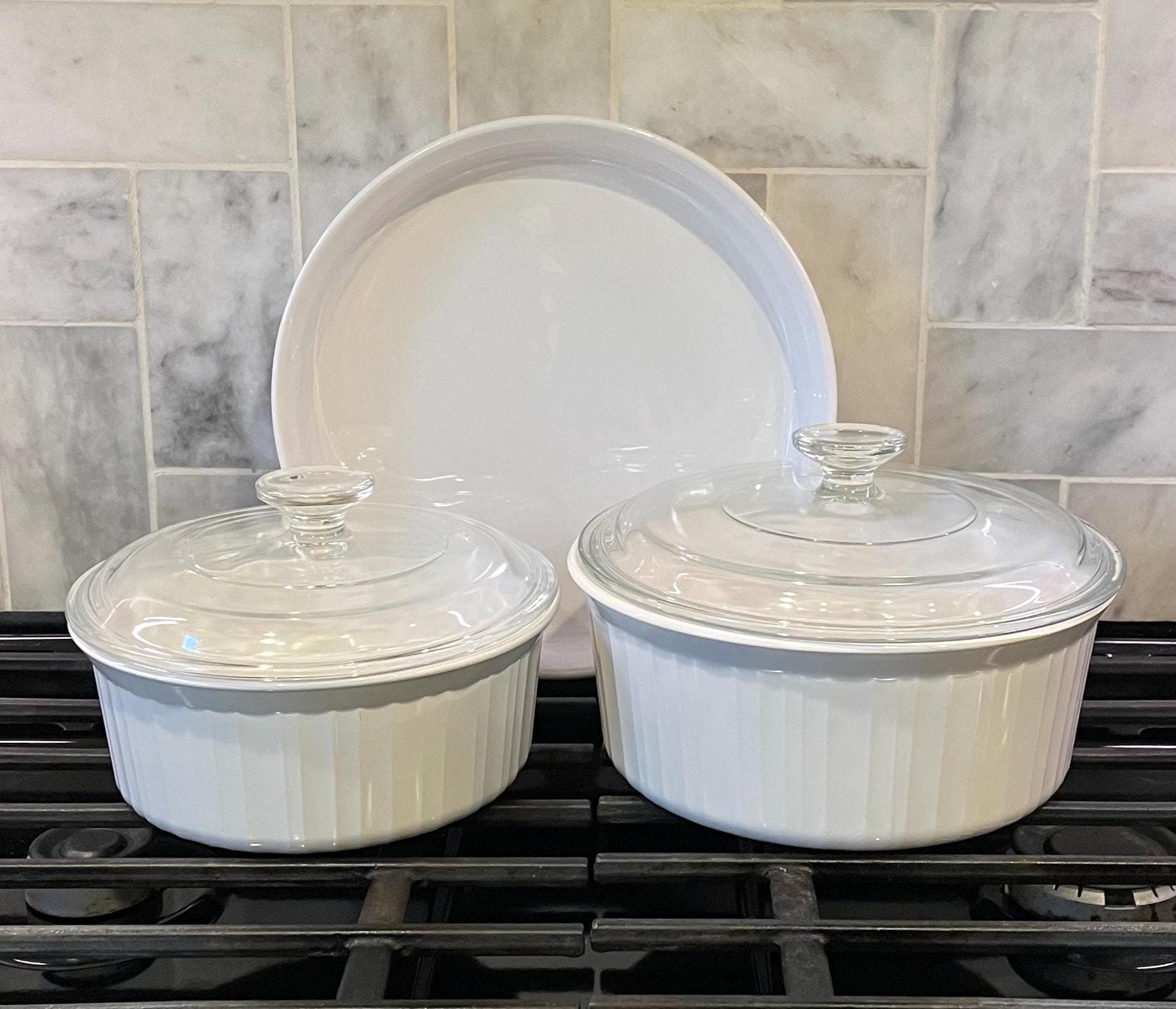 Vintage Corning Ware French White Casserole Set: USA Made