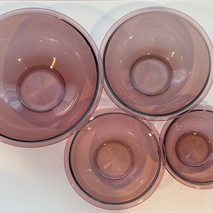 4 Vintage Pyrex Cranberry Glass Mixing Bowls Full Set of 4 Batter Bowls Made in USA by Pyrex in the 1990&#39;s Retro Pyrex