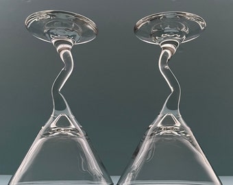 Set of 2 - Z Stem Martini Glasses by Libby - Retro 1980's Libby Wavy Stem - 6 ounce Martini - Vintage Barware Gift for Mom