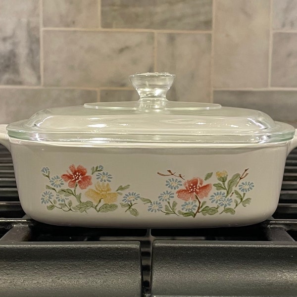 Vintage Corning Ware "Autumn Meadow" Casserole Baking Dish A-1-B a 1 Liter Pyroceram Glass Dish Made in the USA in the 1980's