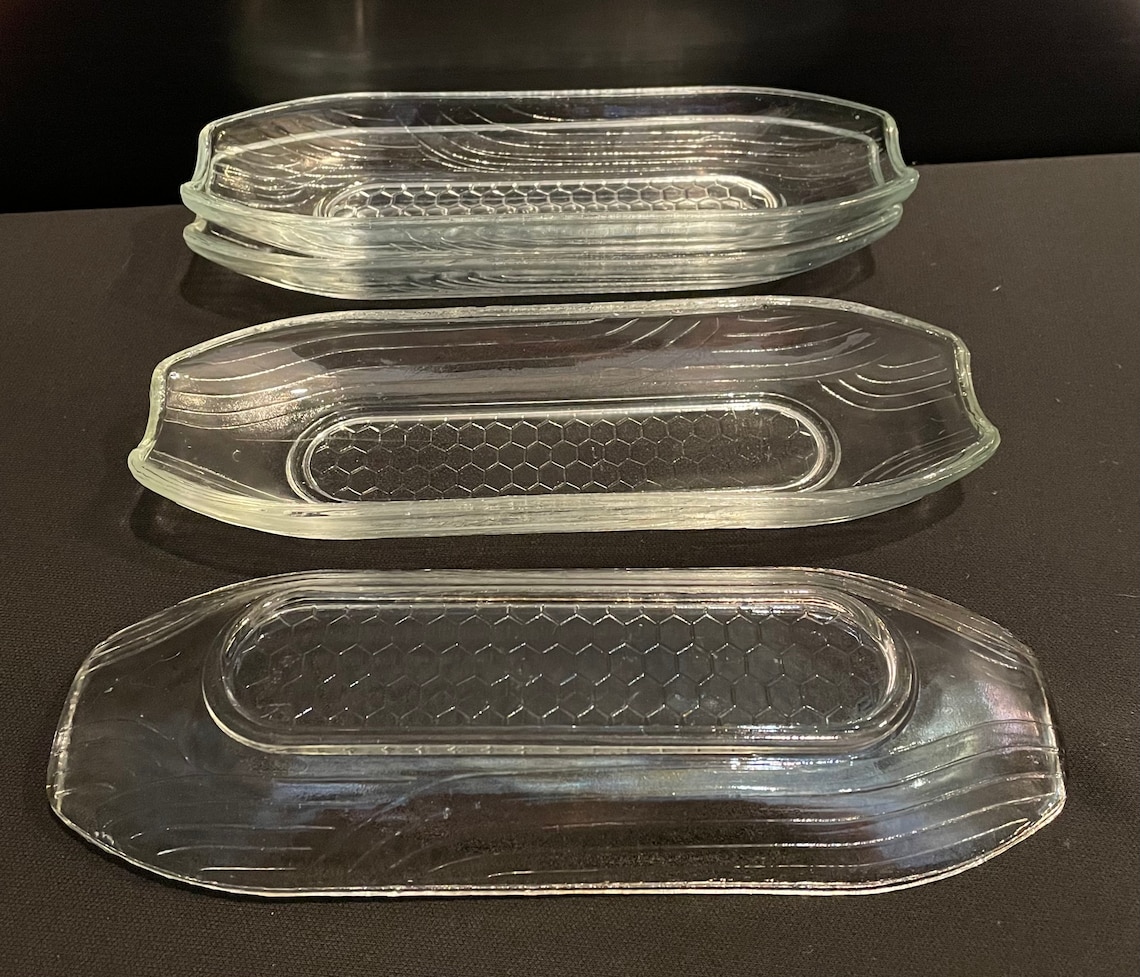 Set of 4 Corn on the Cob Holder Clear Glass Corn Serving Trays Etsy