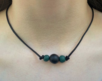 Black and Sparkly Green Bead Choker