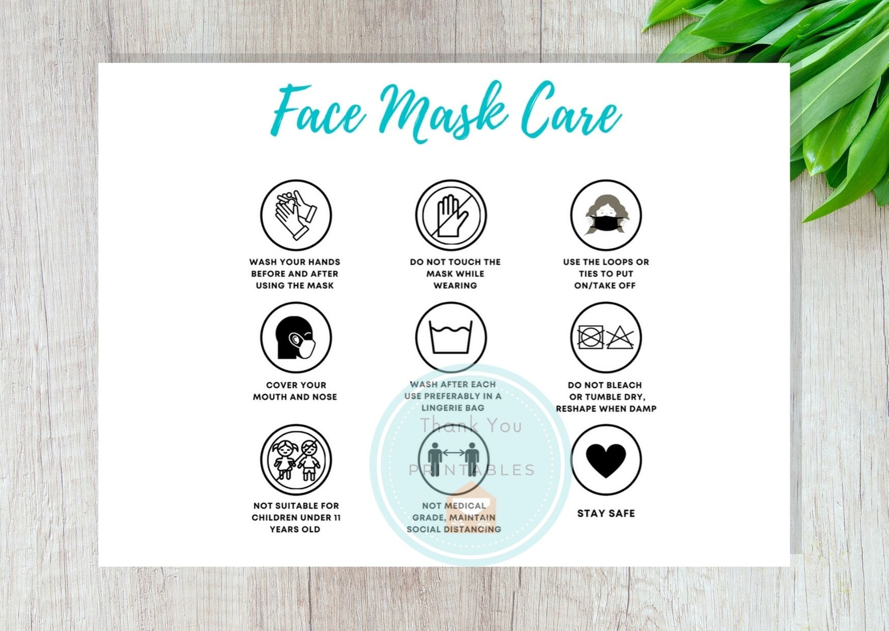 Printable Face Mask Care Instructions Face Mask Care Card Etsy UK