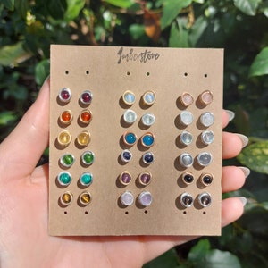 Dainty Wire Wrapped Gemstone Earrings, Crystal Stud Earrings, Free Shipping