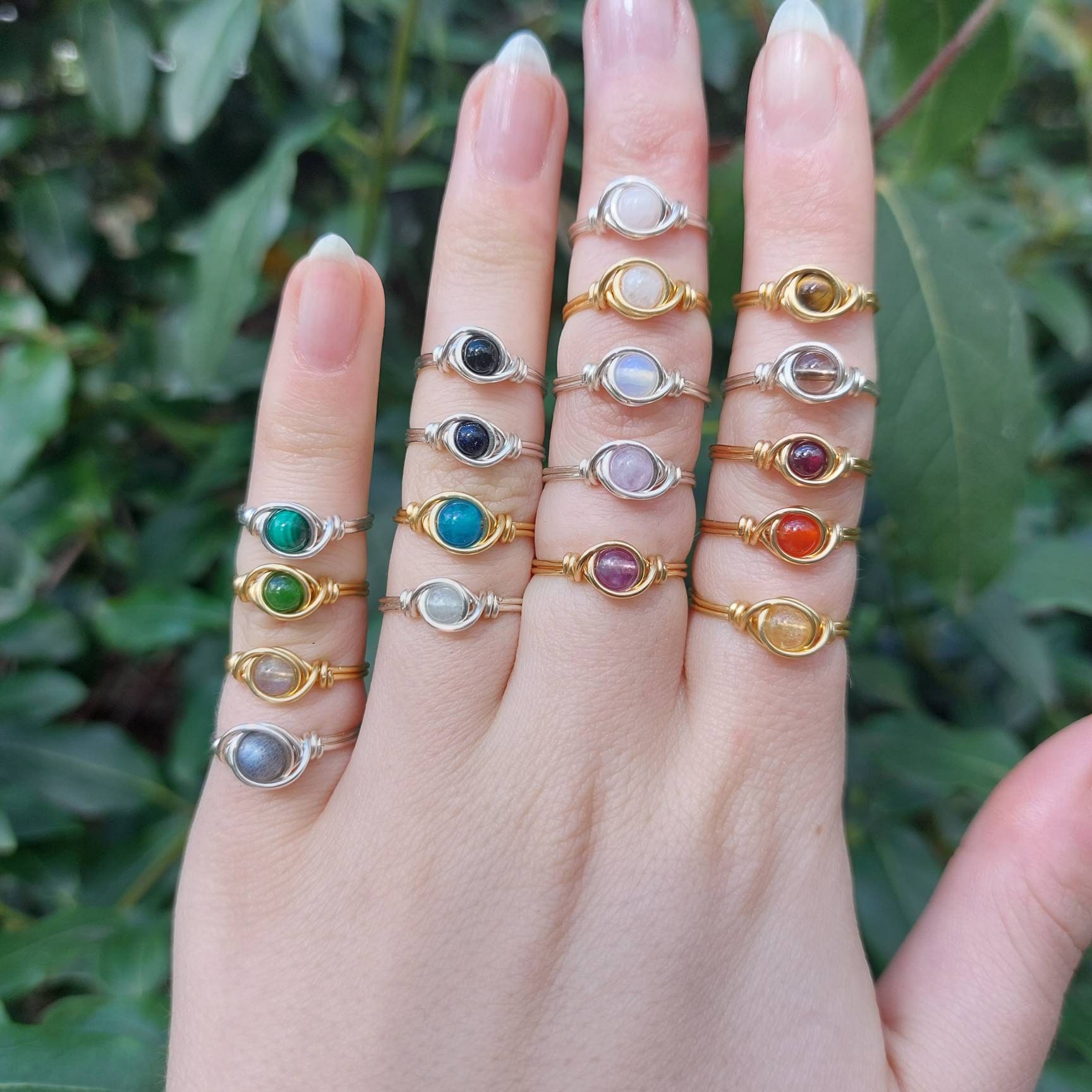 Dainty Wire Wrapped Gemstone Rings, Small Gemstone Rings, Natural ...