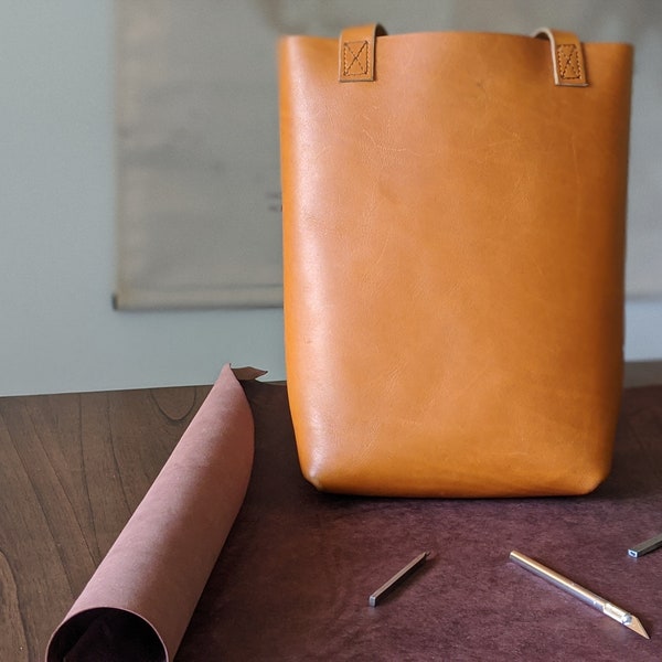 Tall Full Grain Leather Tote. Handcrafted women's Purse.