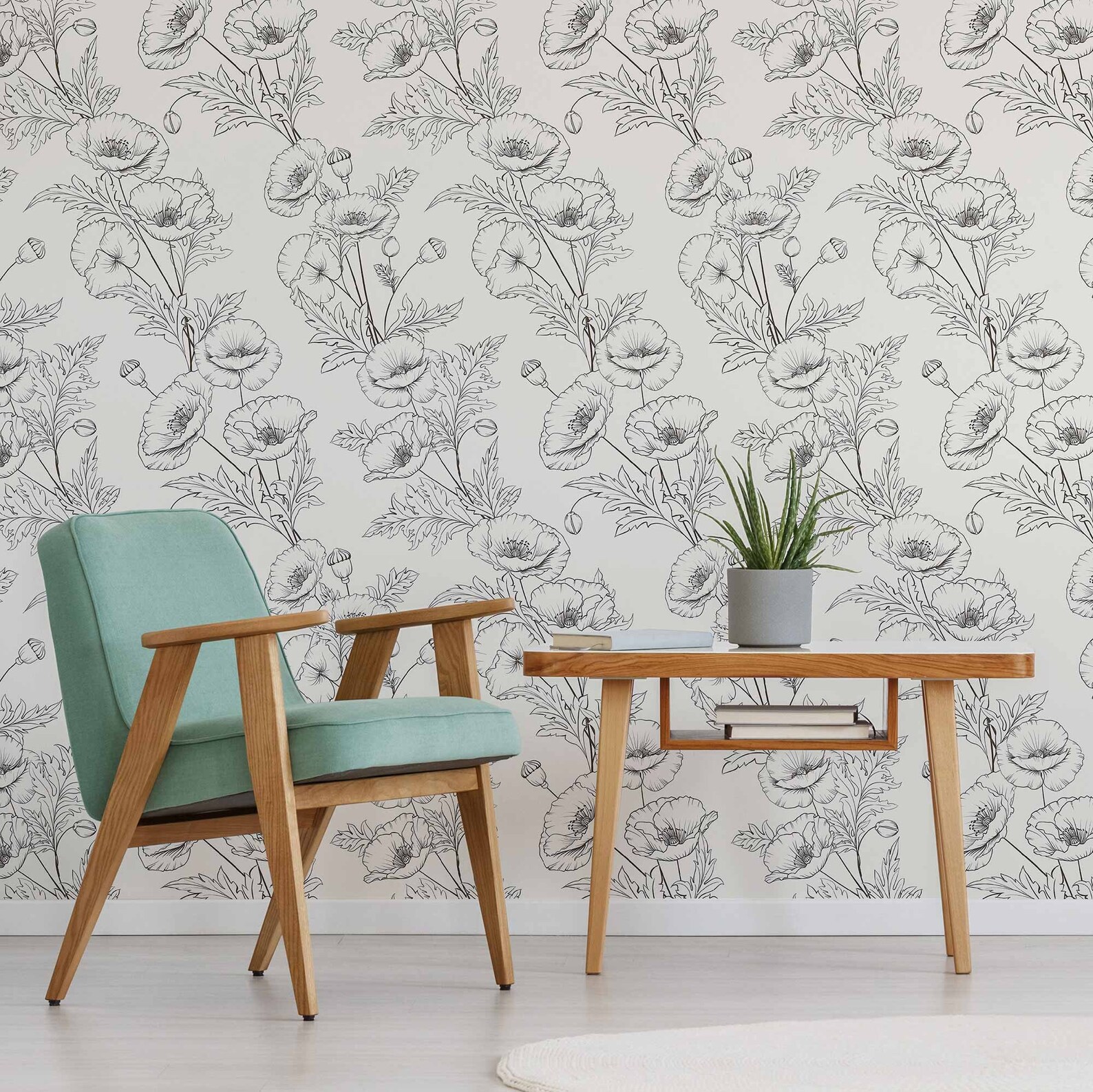 Black and White Flower Peel and Stick Removable Wallpaper 5017 Etsy