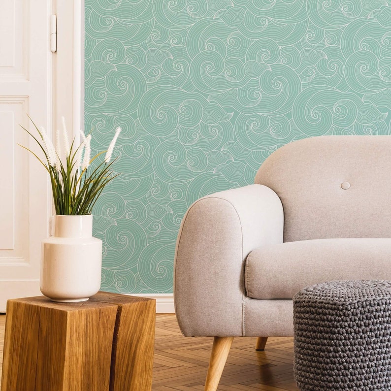 Green Seashell Peel and Stick Removable Wallpaper 8308 Etsy