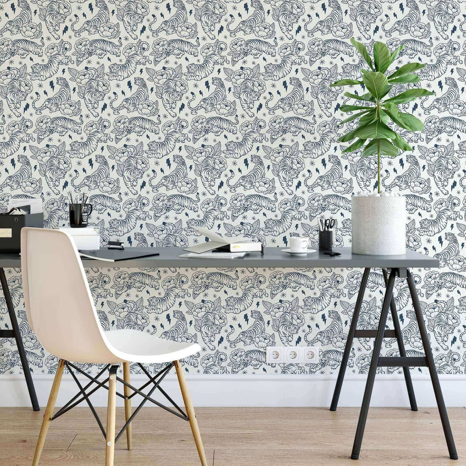 Blue Tiger Peel and Stick Removable Wallpaper 5040 | Etsy