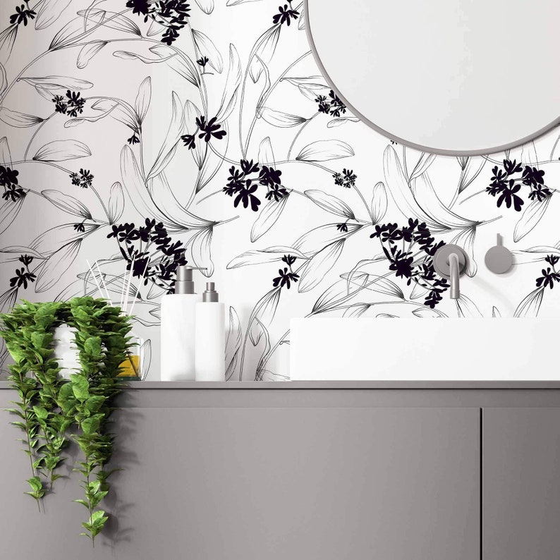 Black and White Flower Peel and Stick Removable Wallpaper 5018 - Etsy