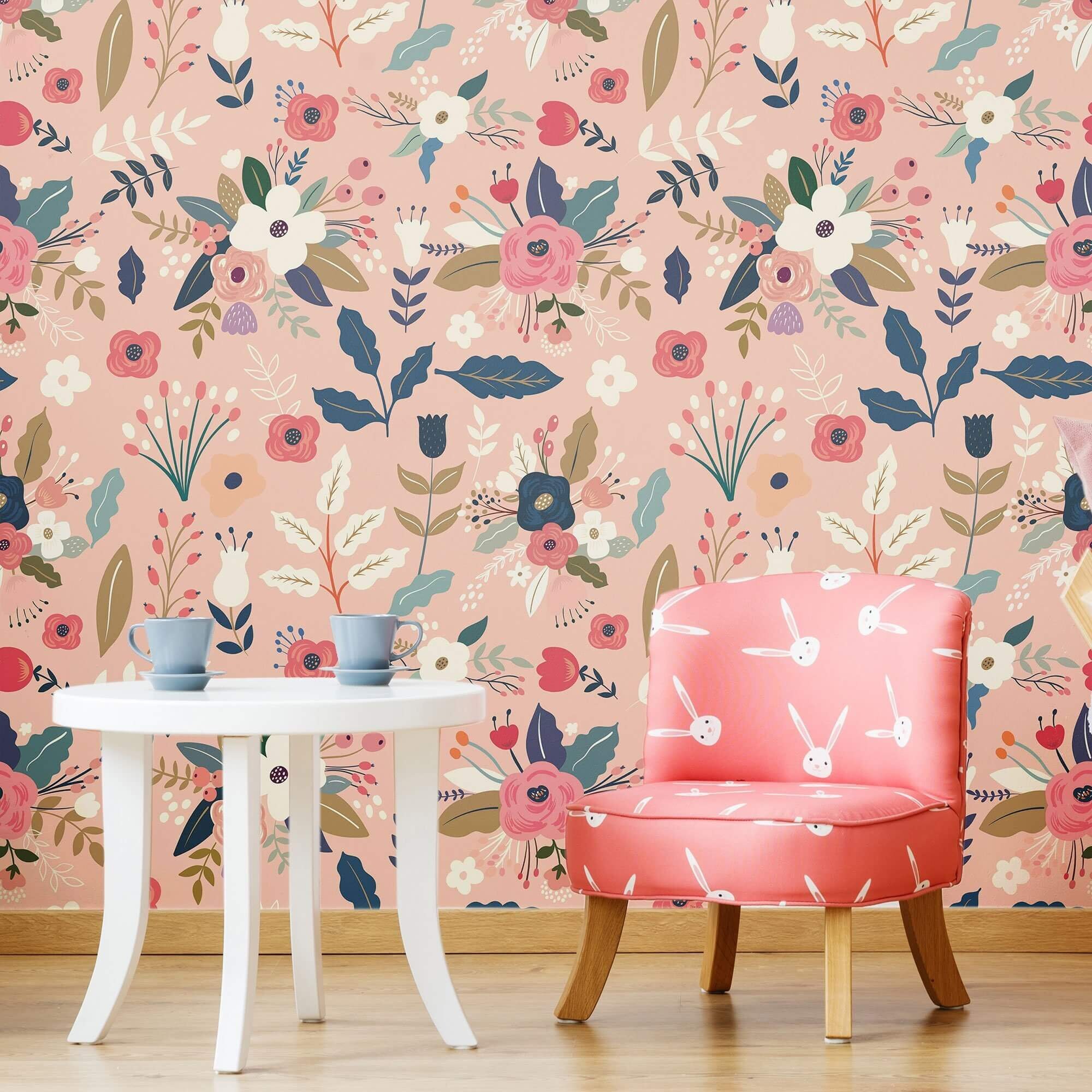 Pink Botanical Peel and Stick Removable Wallpaper 5182 Etsy