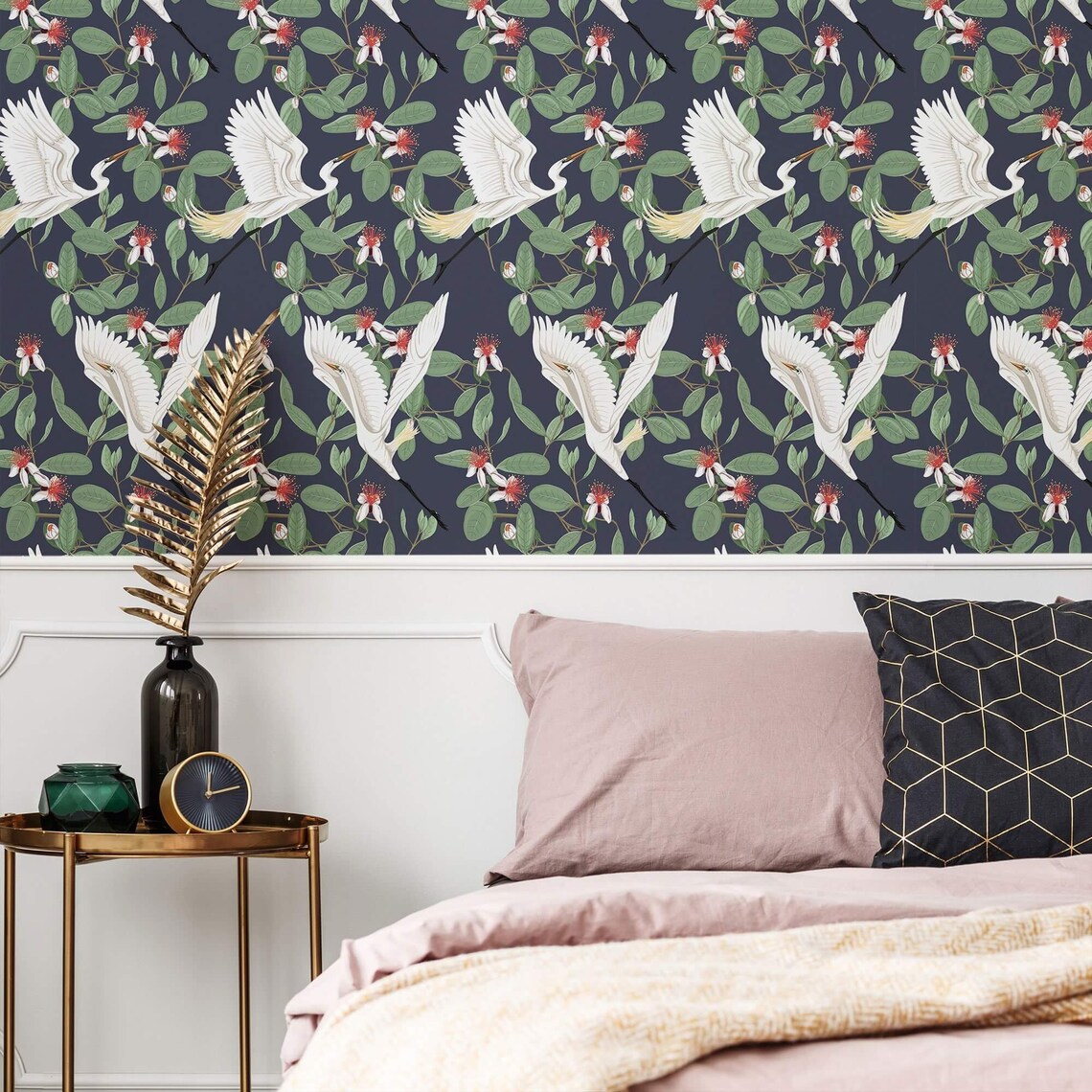 Green birds Peel and Stick Removable Wallpaper 6082 | Etsy