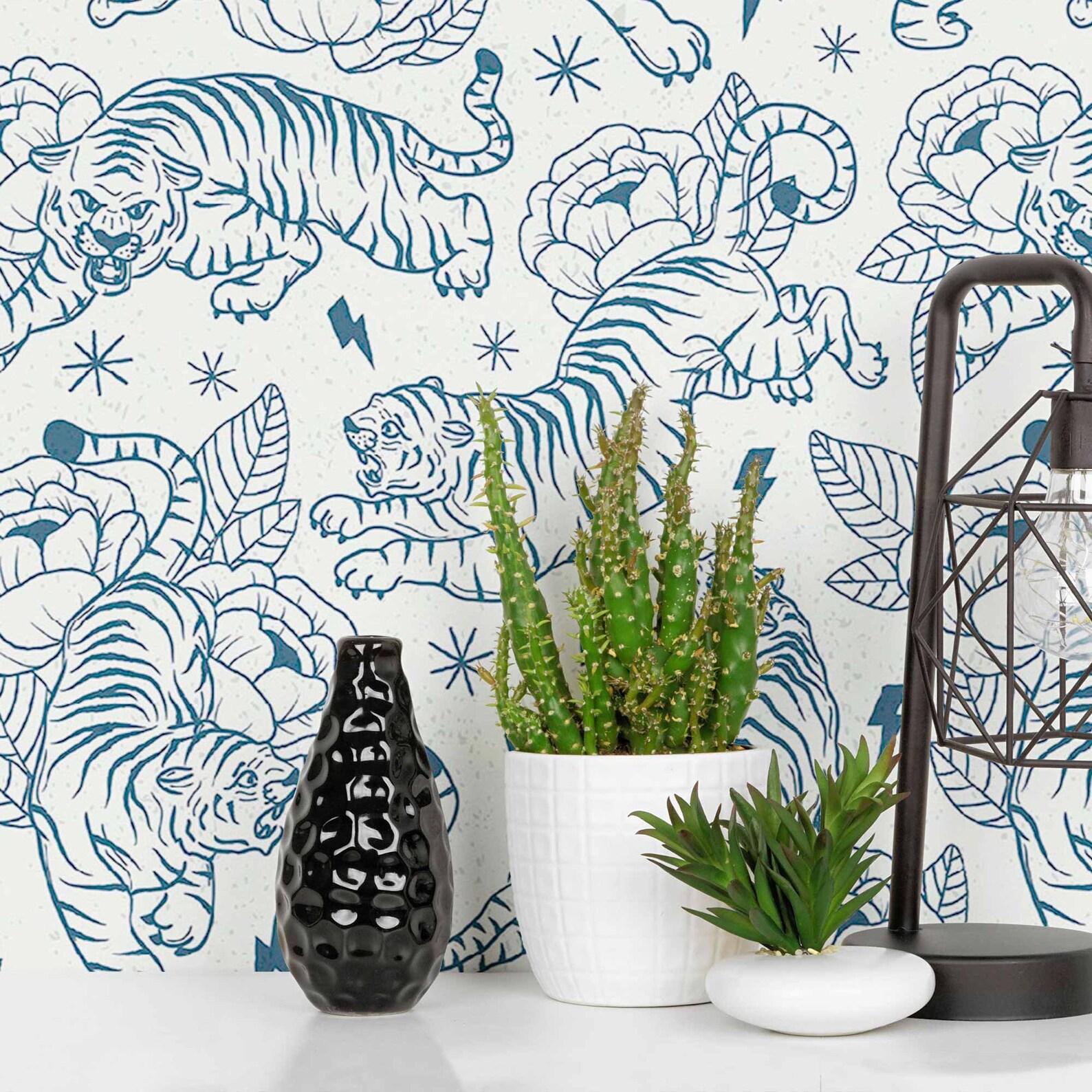 Blue Tiger Peel and Stick Removable Wallpaper 5040 | Etsy