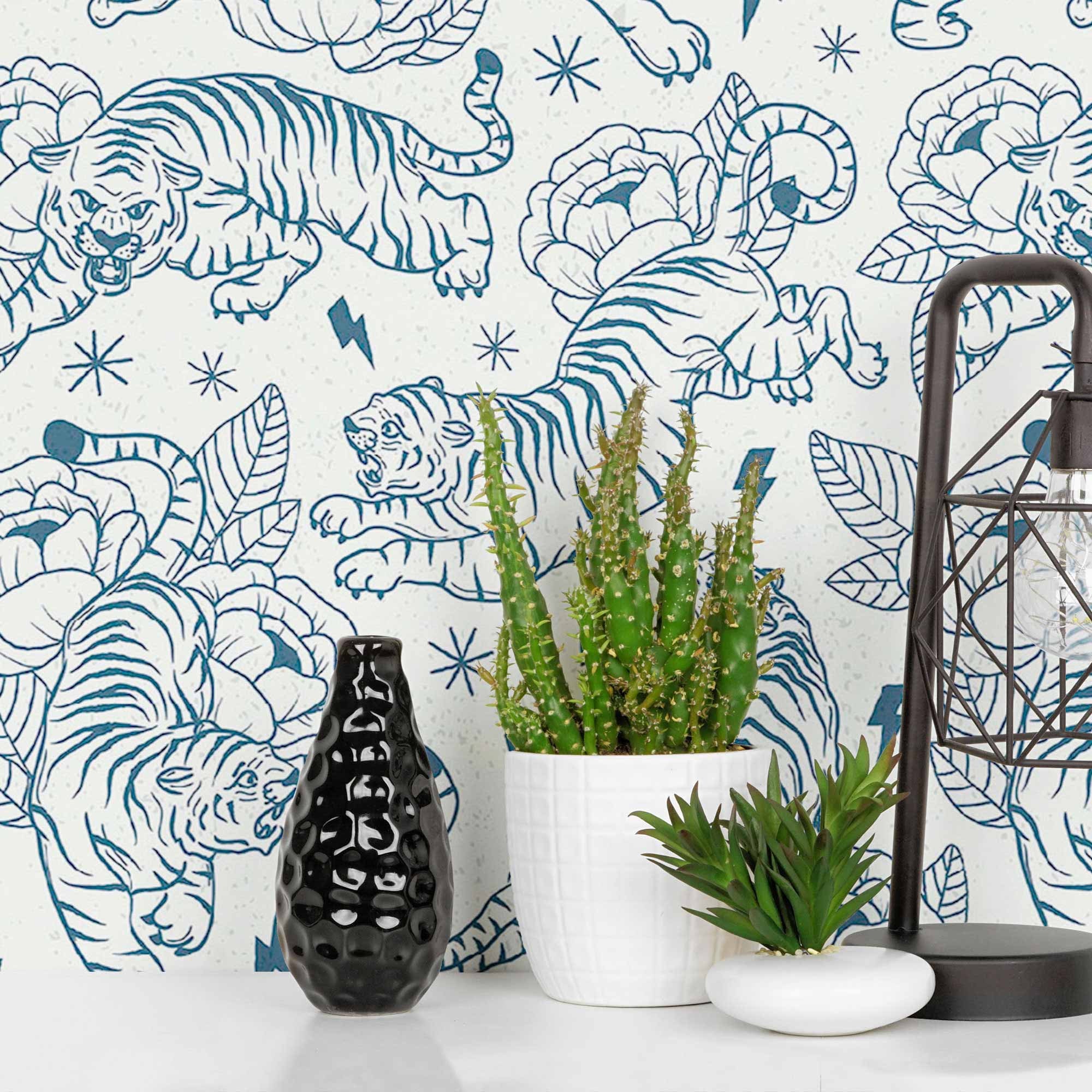 Blue Tiger Peel and Stick Removable Wallpaper 5040 | Etsy