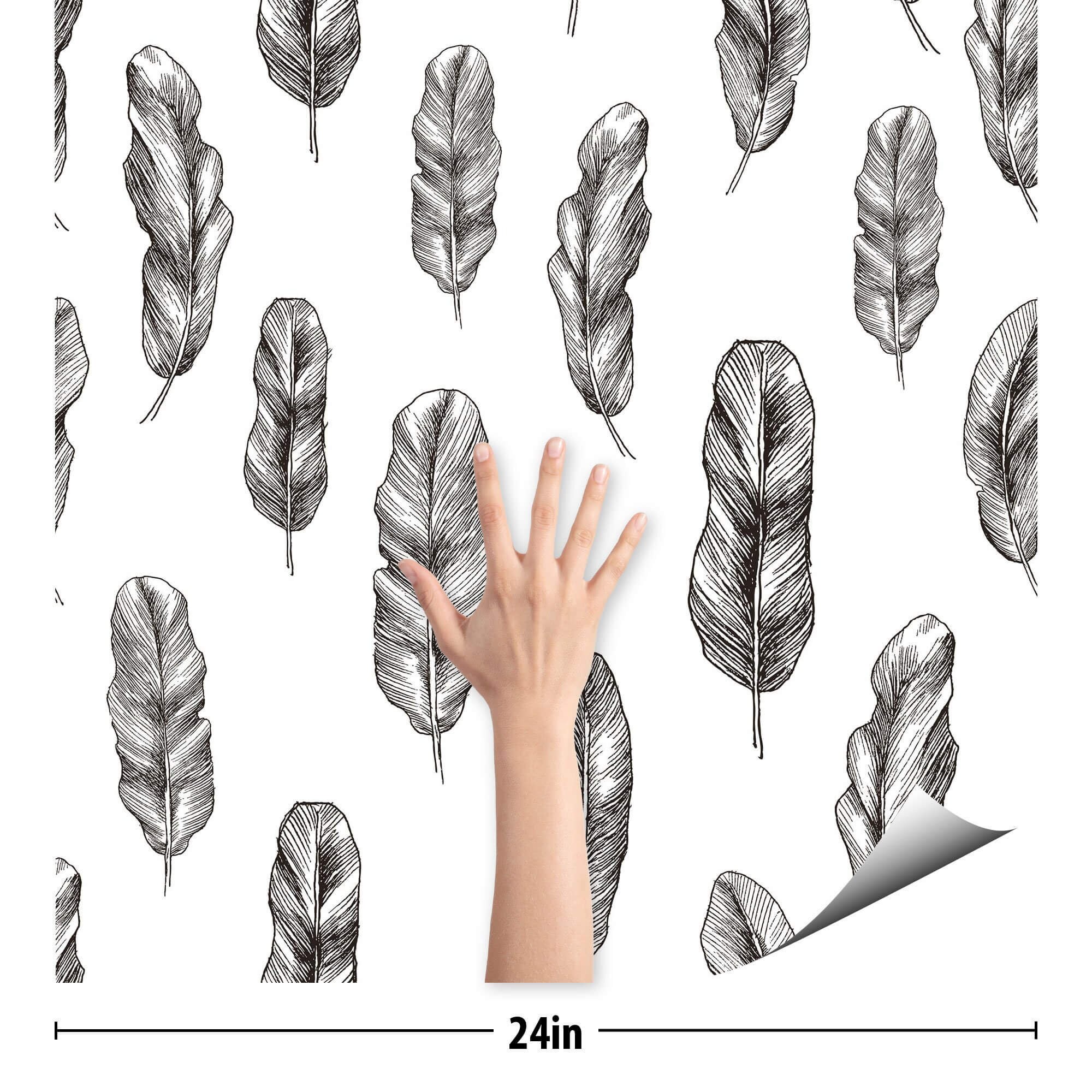 Black and White Feather Peel and Stick Removable Wallpaper 1600 - Etsy