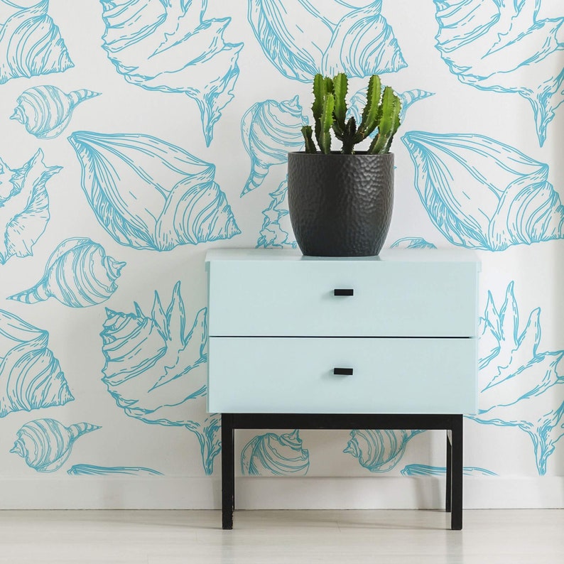 Blue Seashell Peel and Stick Removable Wallpaper 3230 Etsy