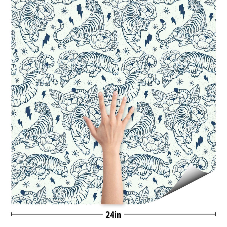 Blue Tiger Peel and Stick Removable Wallpaper 5040 Etsy