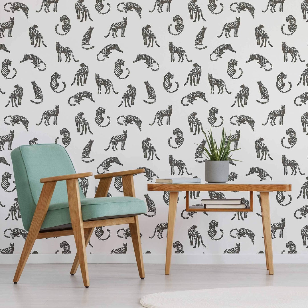 Black and White Leopard Peel and Stick Removable Wallpaper 2220 Etsy