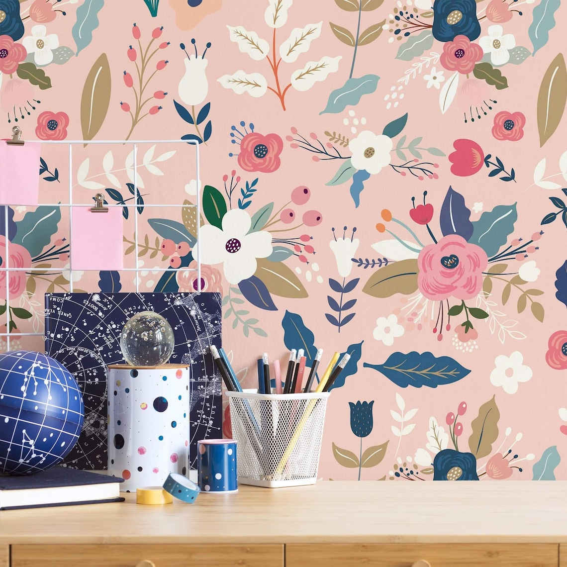 Pink Botanical Peel and Stick Removable Wallpaper 5182 | Etsy