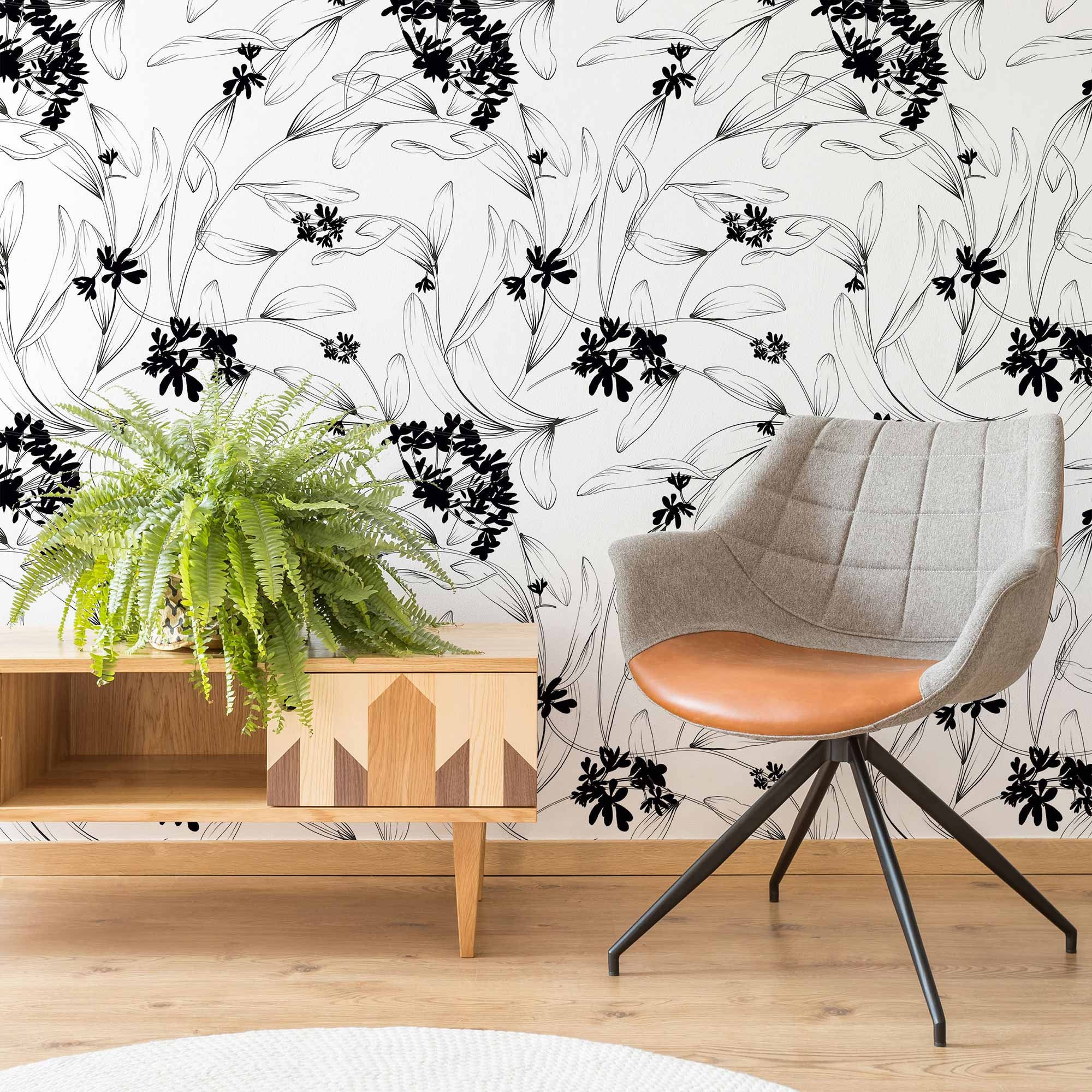 Black and White Flower Peel and Stick Removable Wallpaper 5018 Etsy