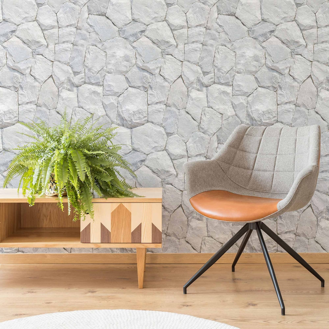 Grey Stone Peel and Stick Removable Wallpaper 5004 Etsy