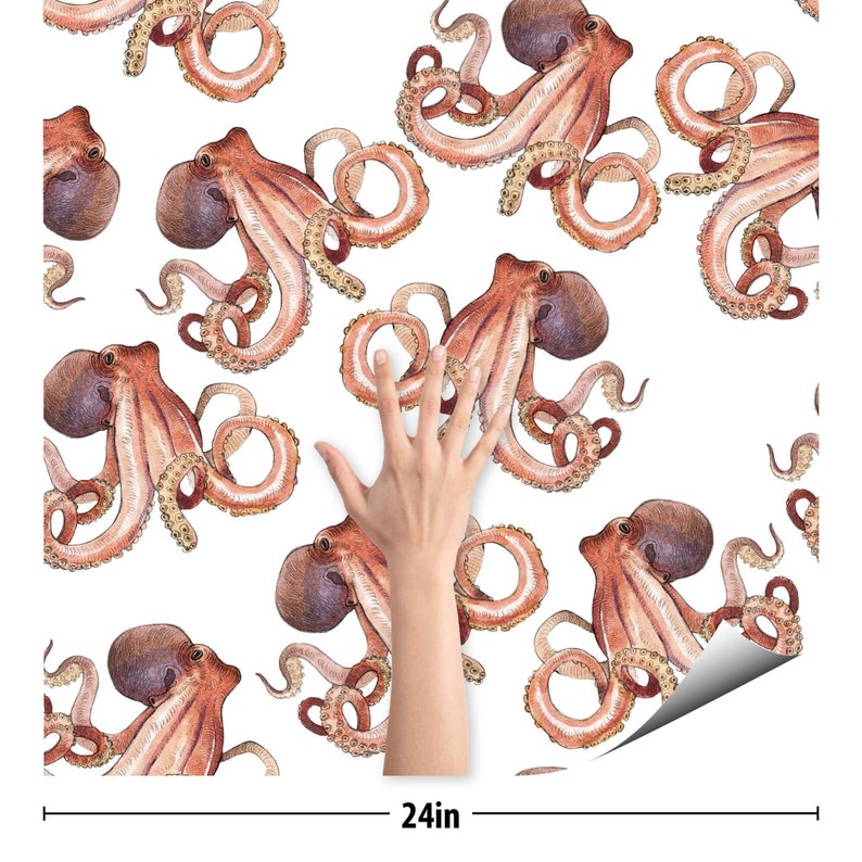 Brown Octopus Peel and Stick Removable Wallpaper 5046 - Etsy