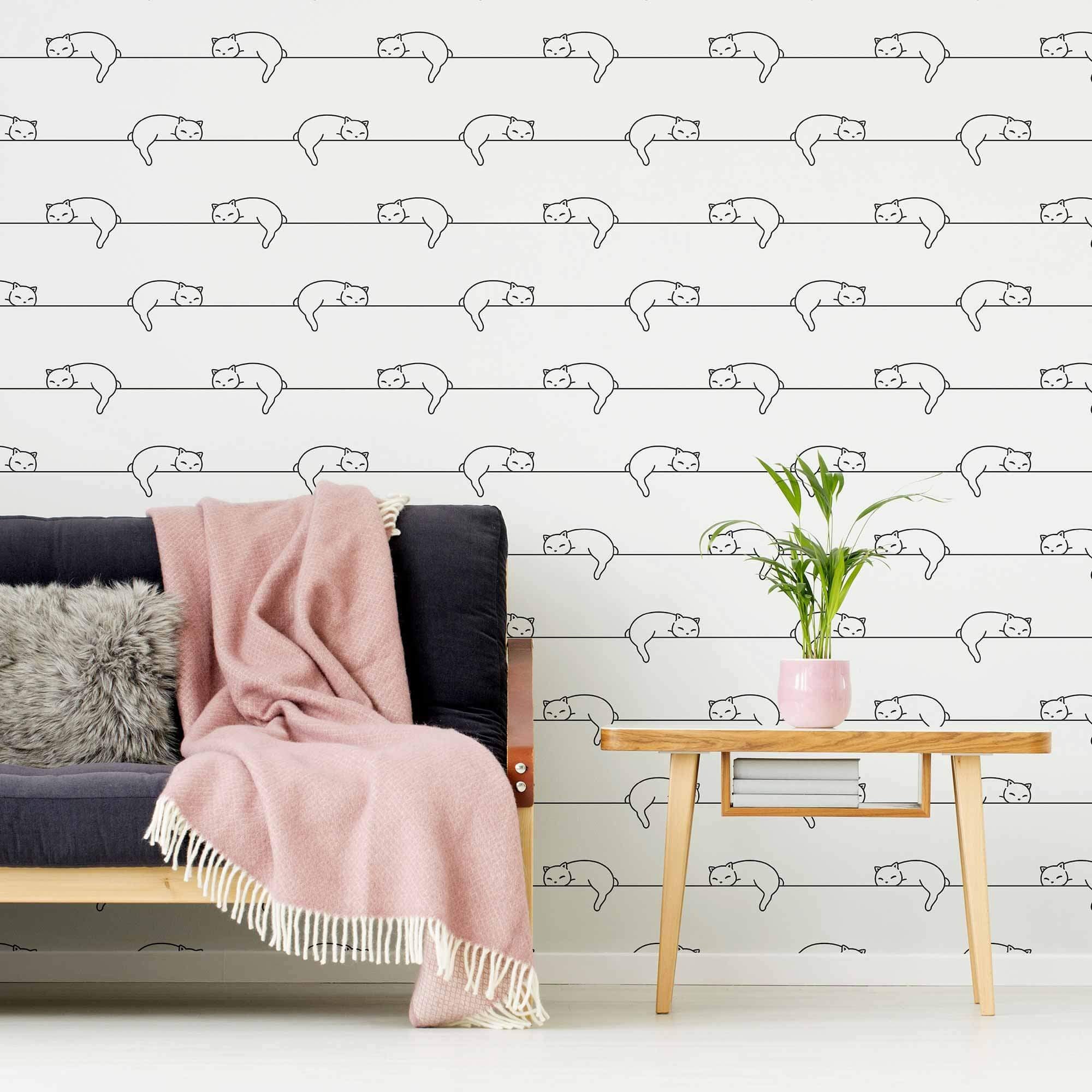 Black and White Cat Peel and Stick Removable Wallpaper 5034 | Etsy