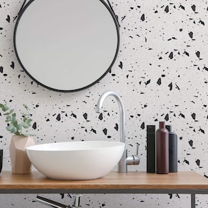 Black and White terrazzo Peel and Stick Removable Wallpaper 4802