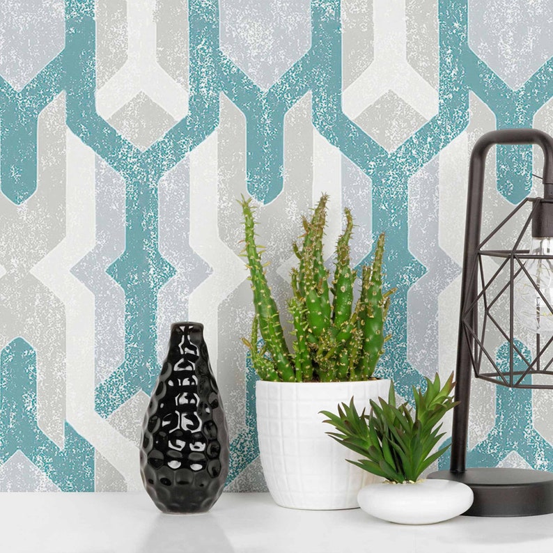 Blue Trellis Peel and Stick Removable Wallpaper 3964 Etsy