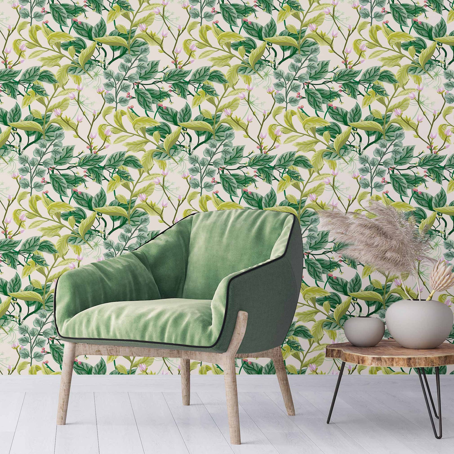 Green Foliage Peel and Stick Removable Wallpaper 5024 | Etsy