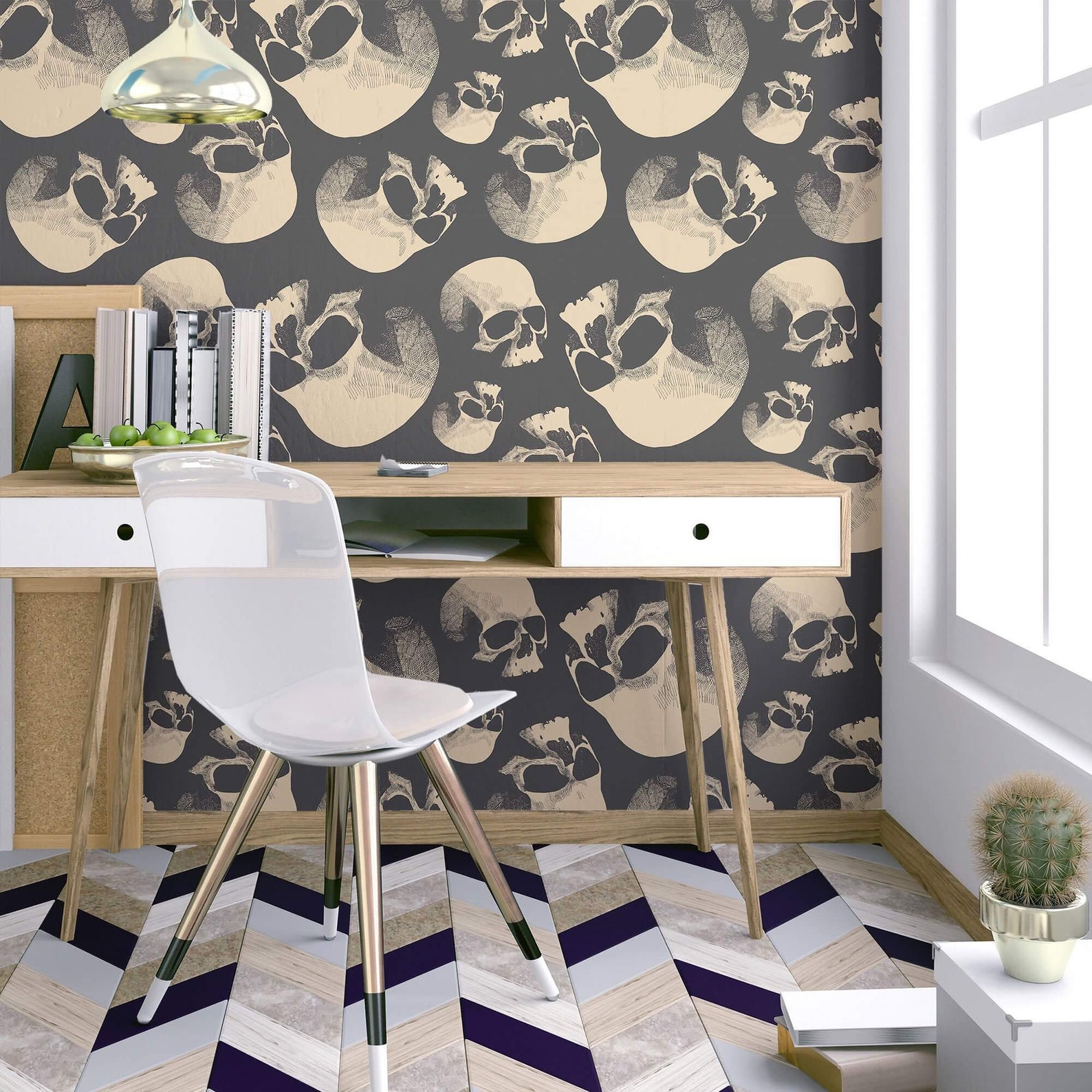 Beige Skull Peel and Stick Removable Wallpaper 8178 | Etsy