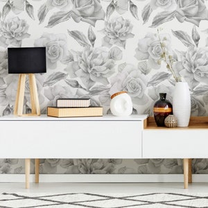 Grey Flowers Peel and Stick Removable Wallpaper 6446