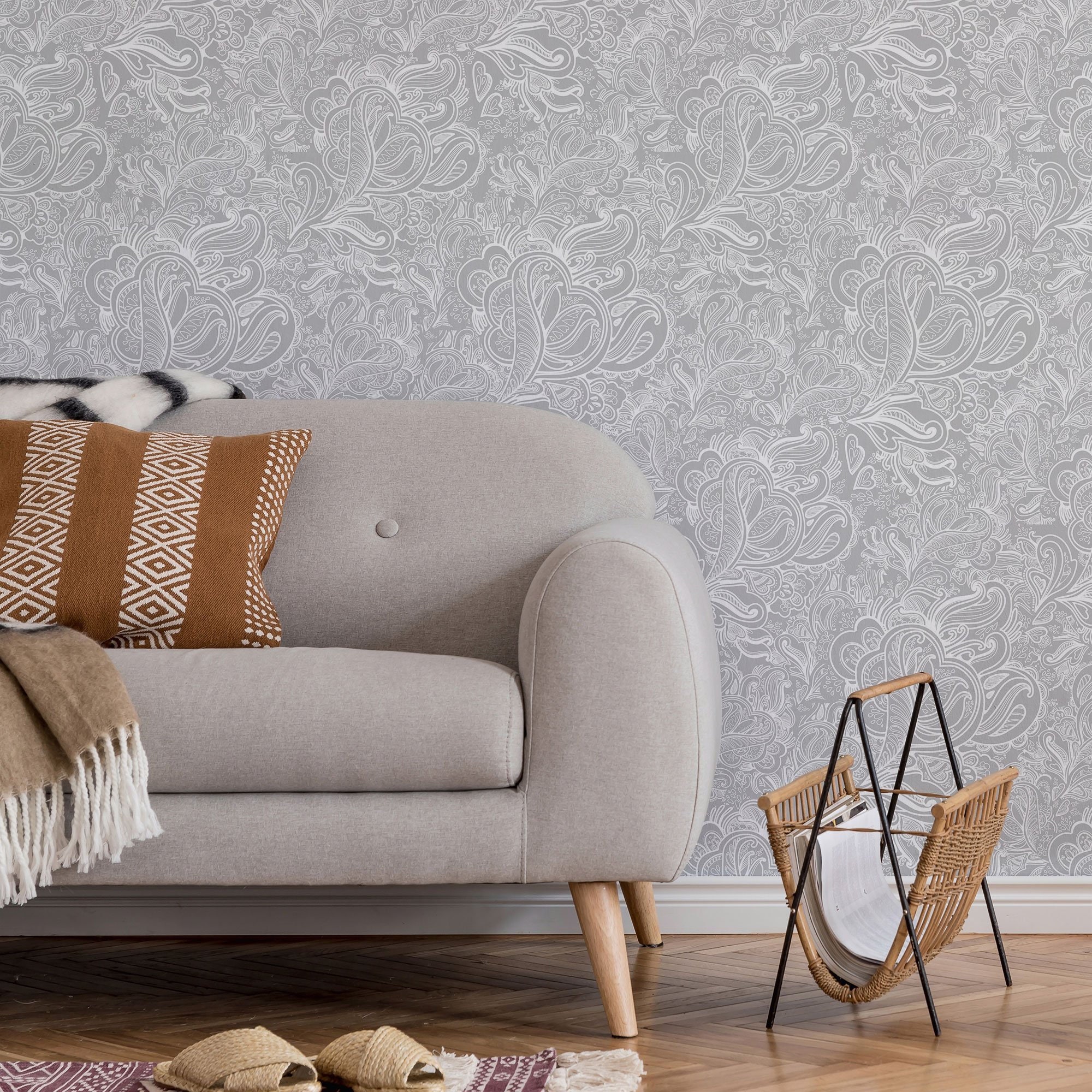 Grey Botanical Peel and Stick Removable Wallpaper 7307 | Etsy
