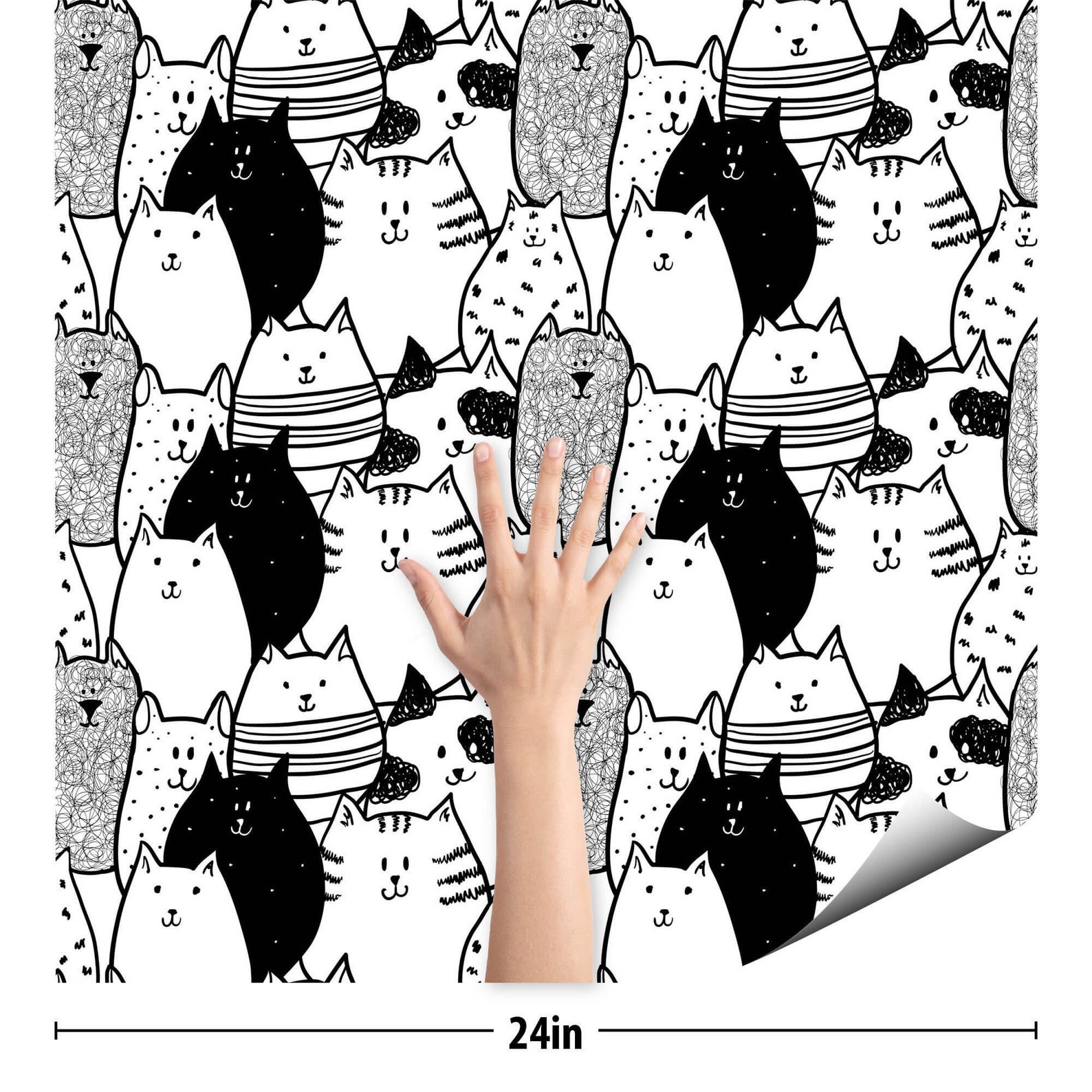 Black and White cat Peel and Stick Removable Wallpaper 0241 | Etsy
