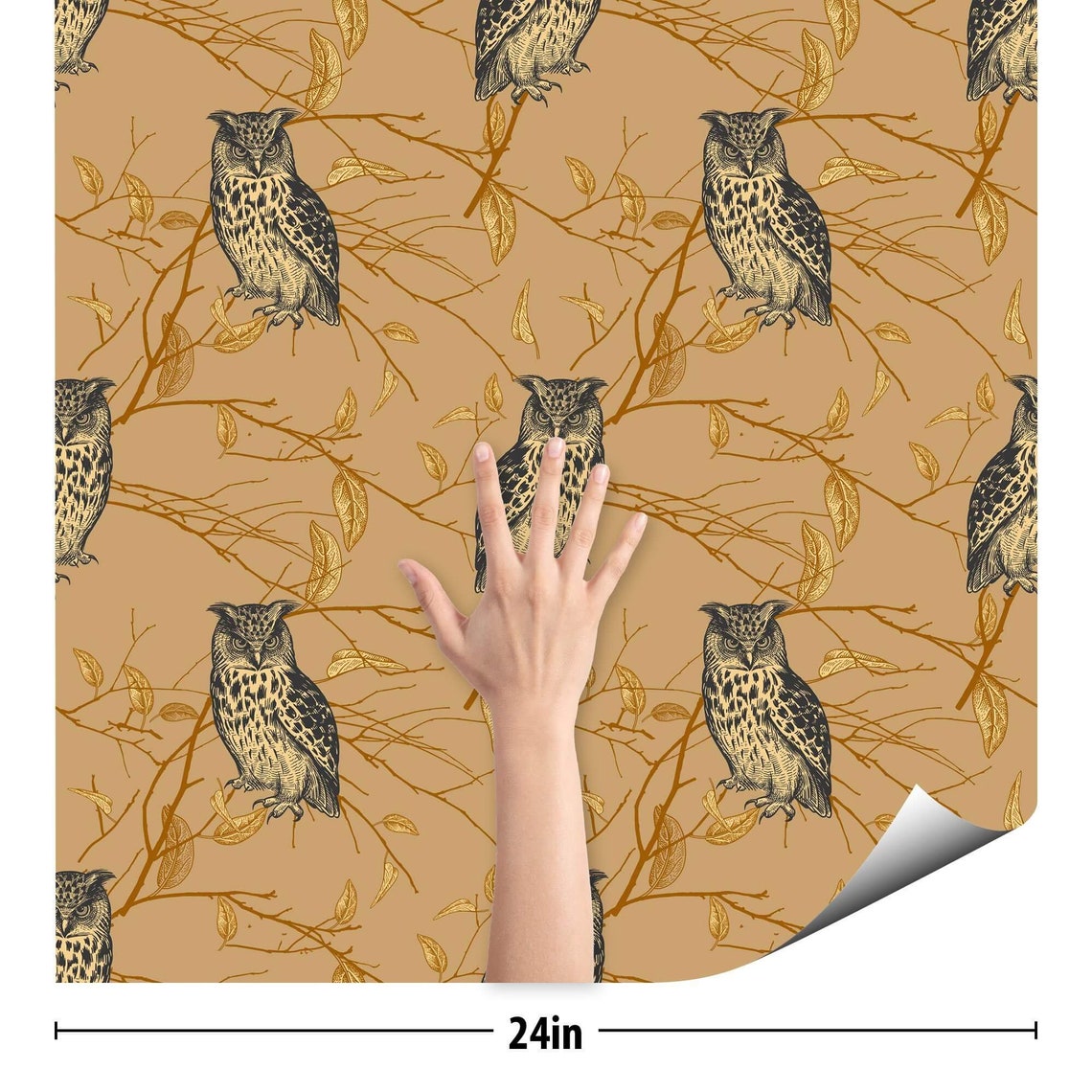 Brown owl Peel and Stick Removable Wallpaper 7368 | Etsy