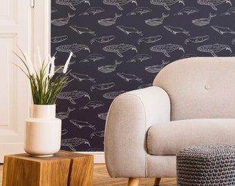 Blue fish Peel and Stick Removable Wallpaper 1597