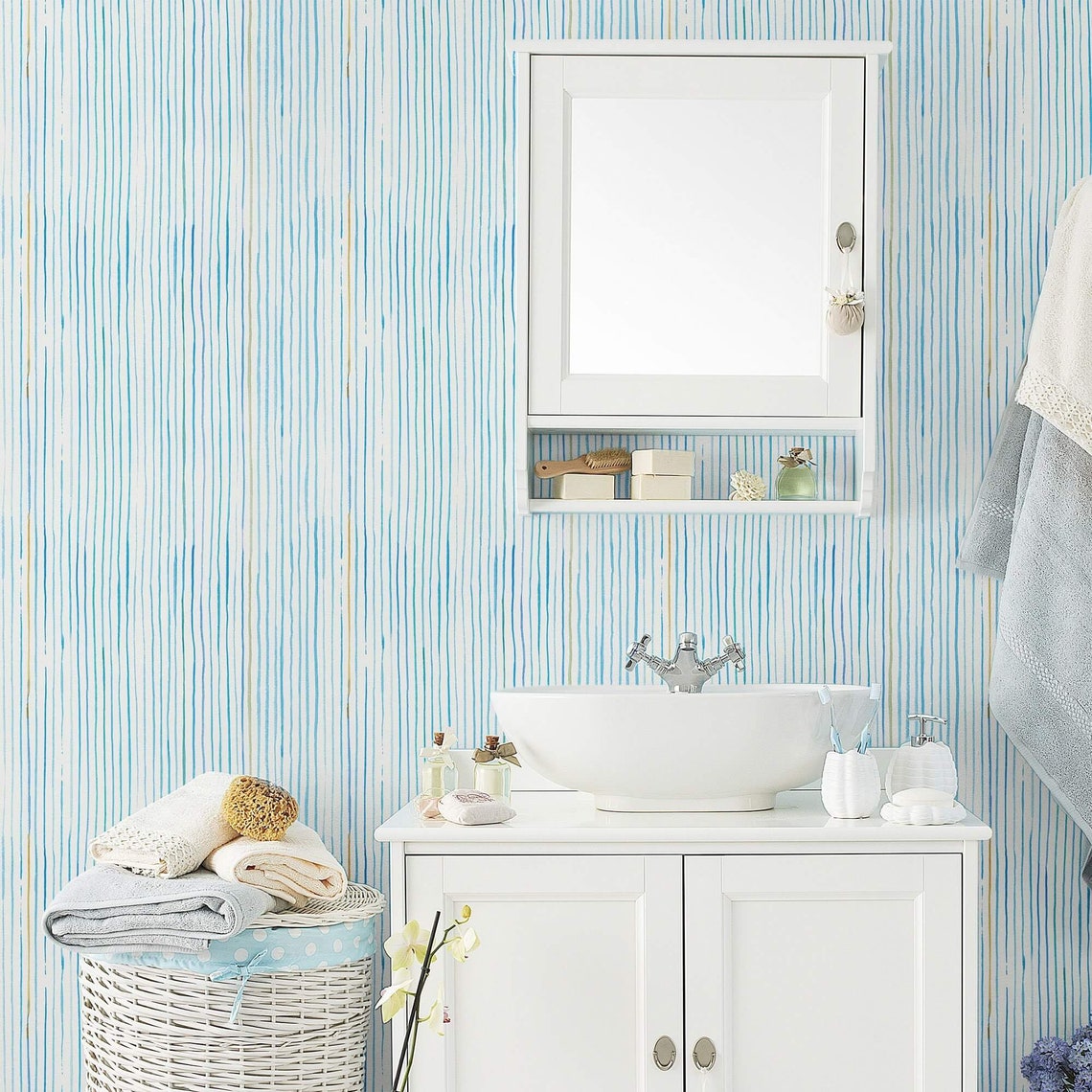 Blue stripes Peel and Stick Removable Wallpaper 7343 | Etsy
