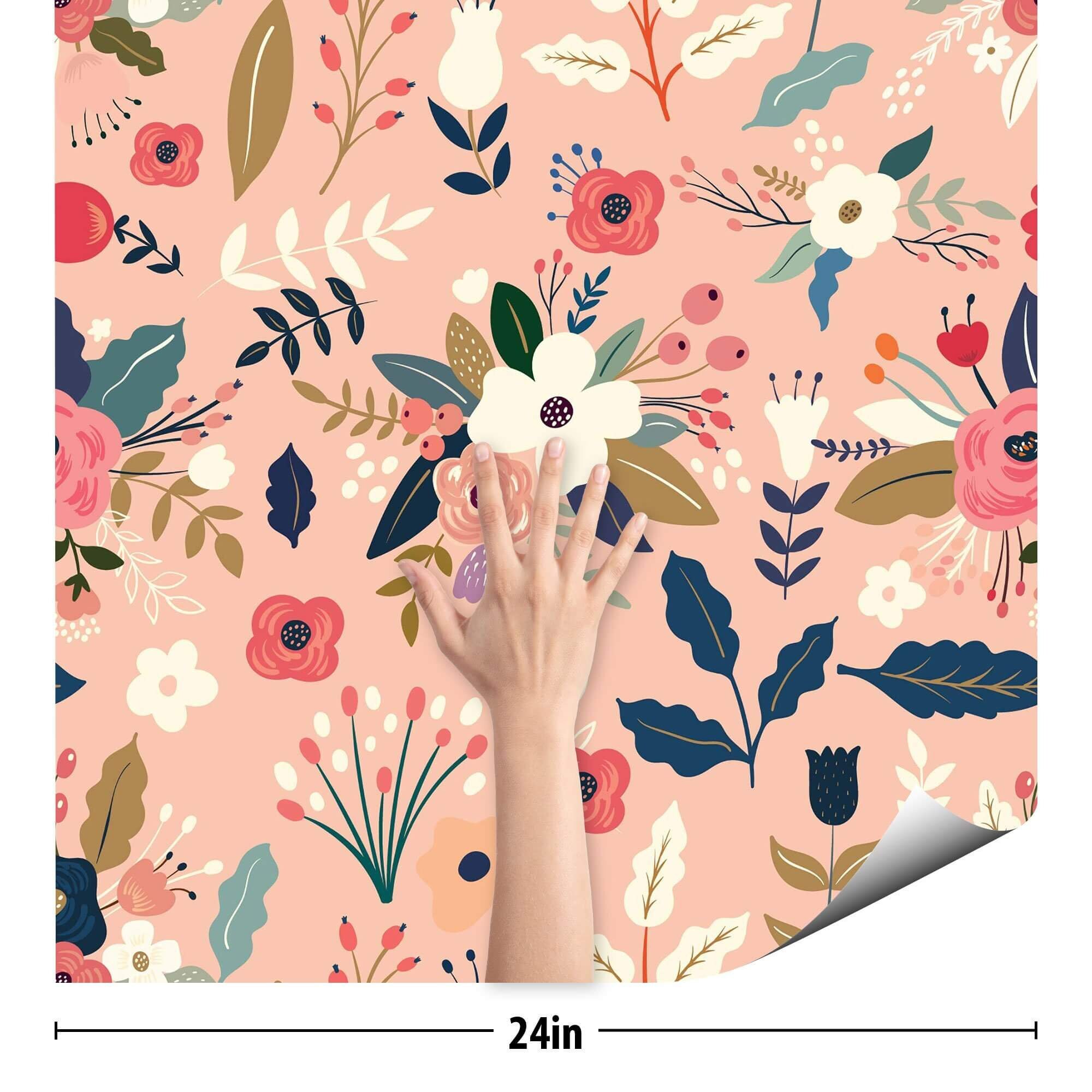 Pink Botanical Peel and Stick Removable Wallpaper 5182 Etsy