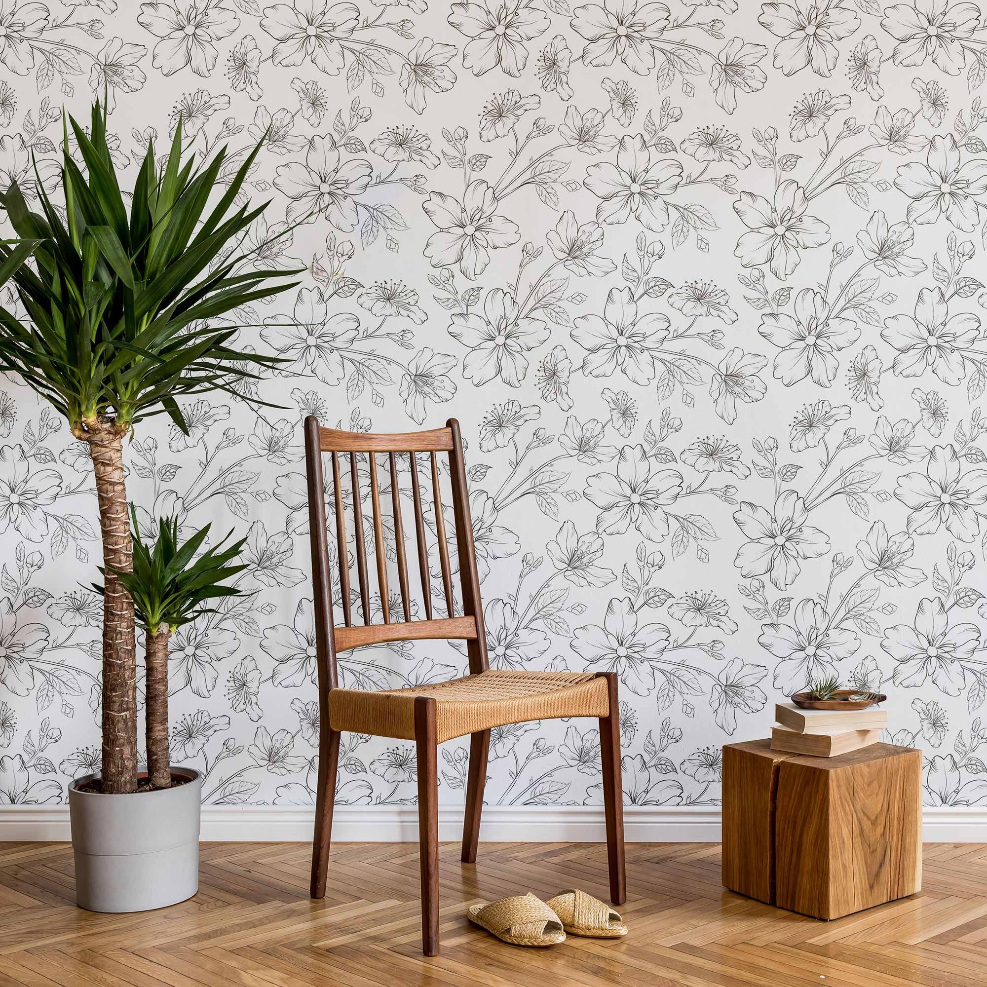 Black and White Flower Peel and Stick Removable Wallpaper 5012 Etsy