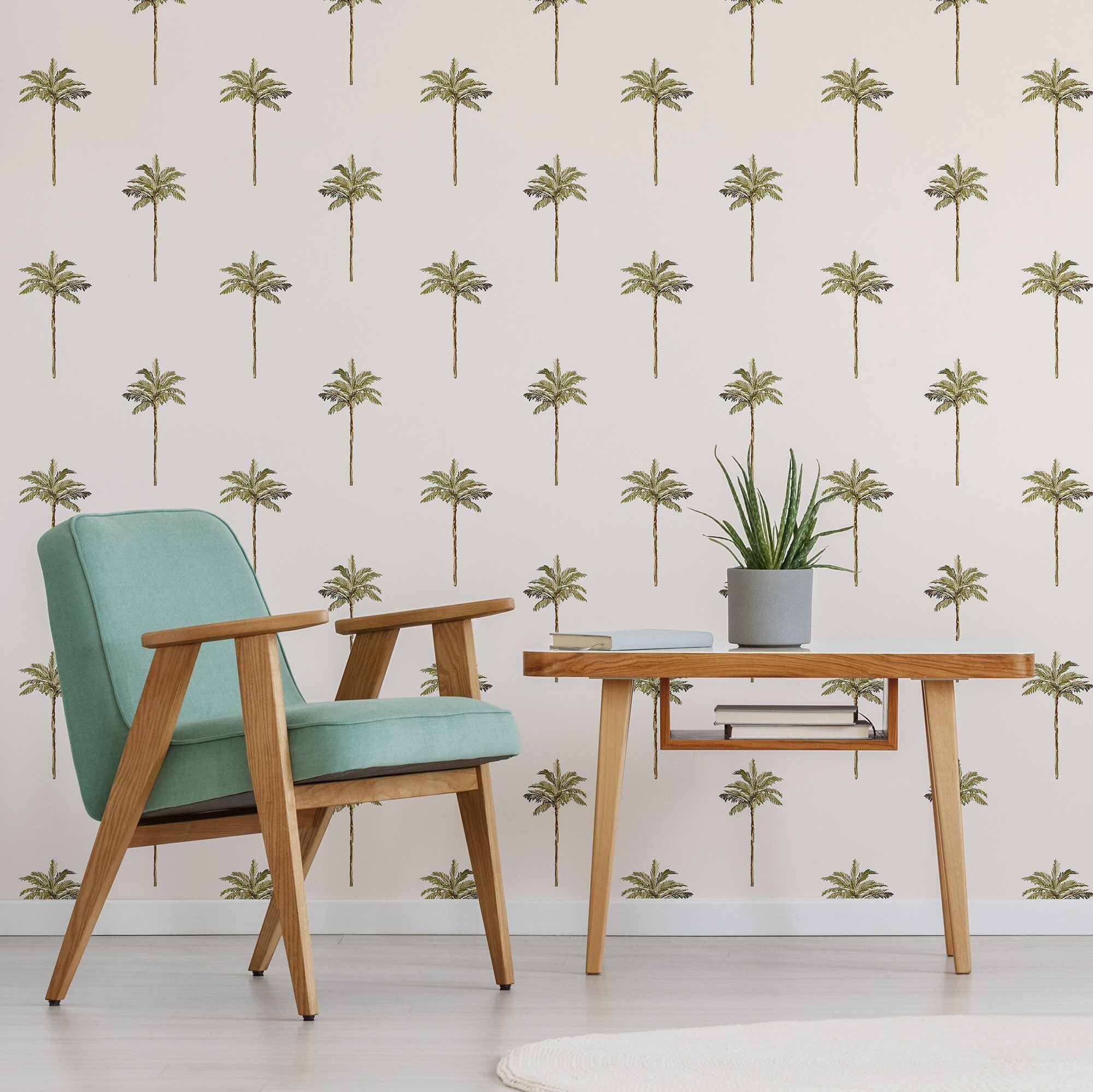Green Palm tree Peel and Stick Removable Wallpaper 0797 | Etsy