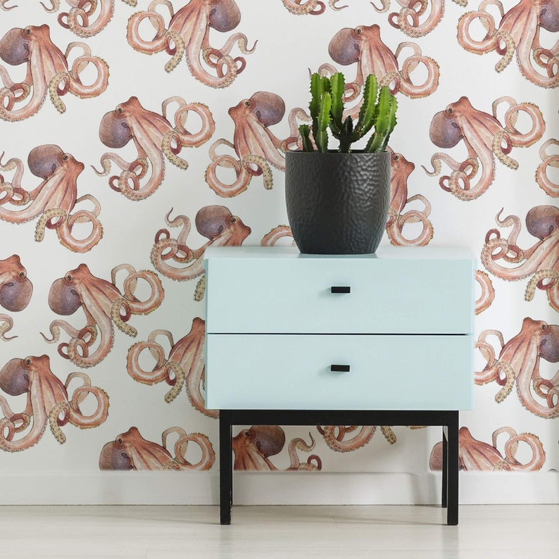 Brown Octopus Peel and Stick Removable Wallpaper 5046 - Etsy