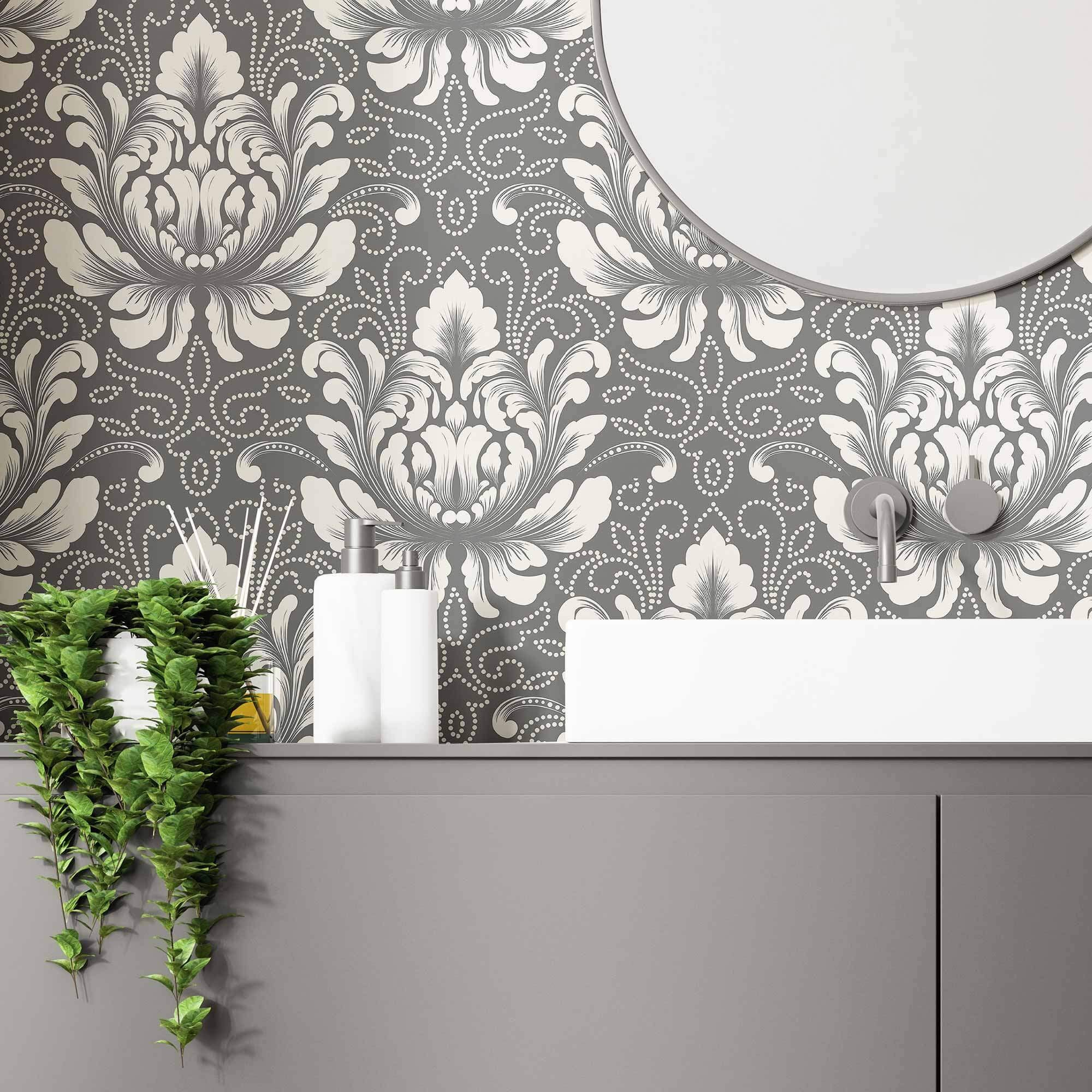 Grey Flower Peel and Stick Removable Wallpaper 5045 | Etsy