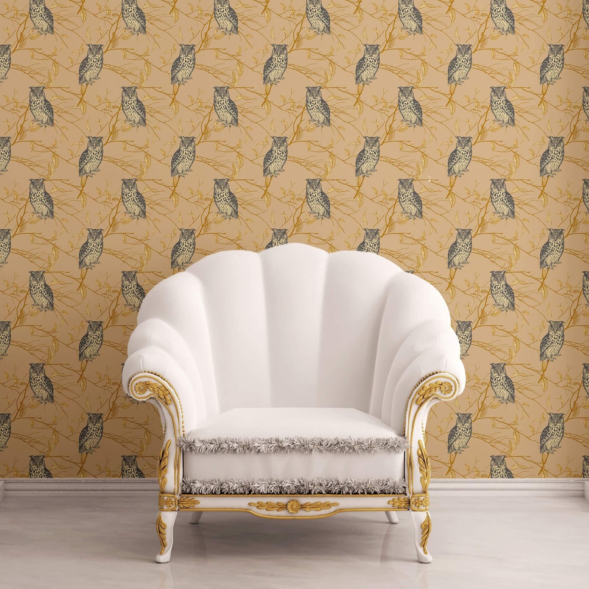 Brown owl Peel and Stick Removable Wallpaper 7368 | Etsy