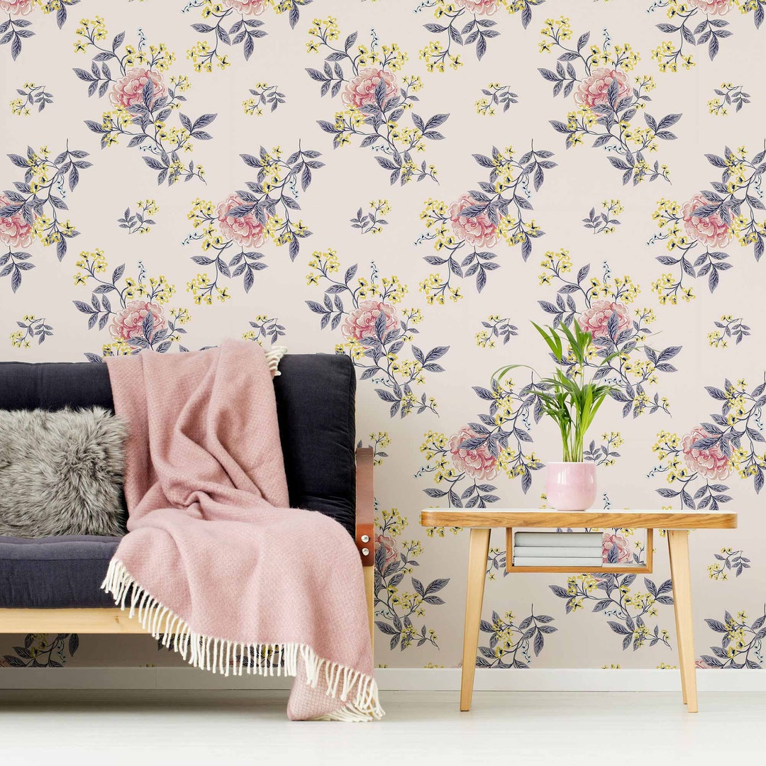 Pink Flower Peel and Stick Removable Wallpaper 0844 - Etsy